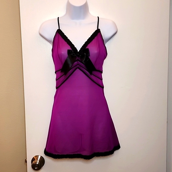 Frederick's of Hollywood Sleep Dress, Neon Purple Black Never Worn, Size Medium - Picture 1 of 6
